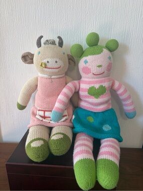 Blabla Clair the cow and April hand knit 20” dolls